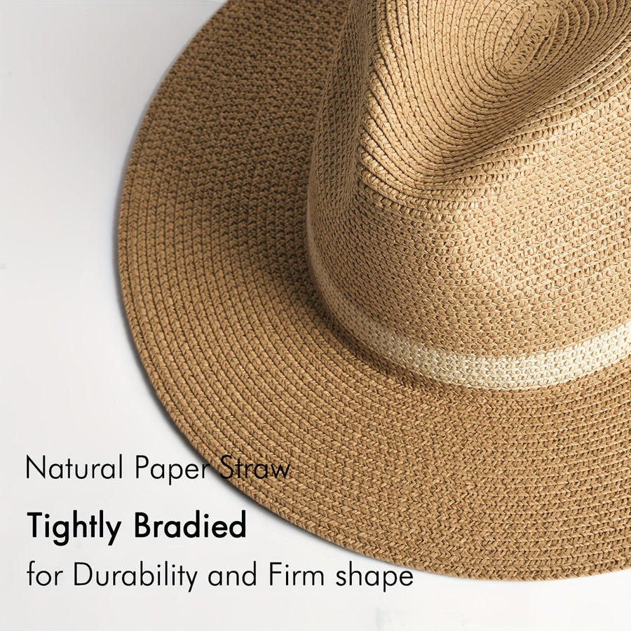 Unisex Strohhut mit breiter Krempe und farbigem Band