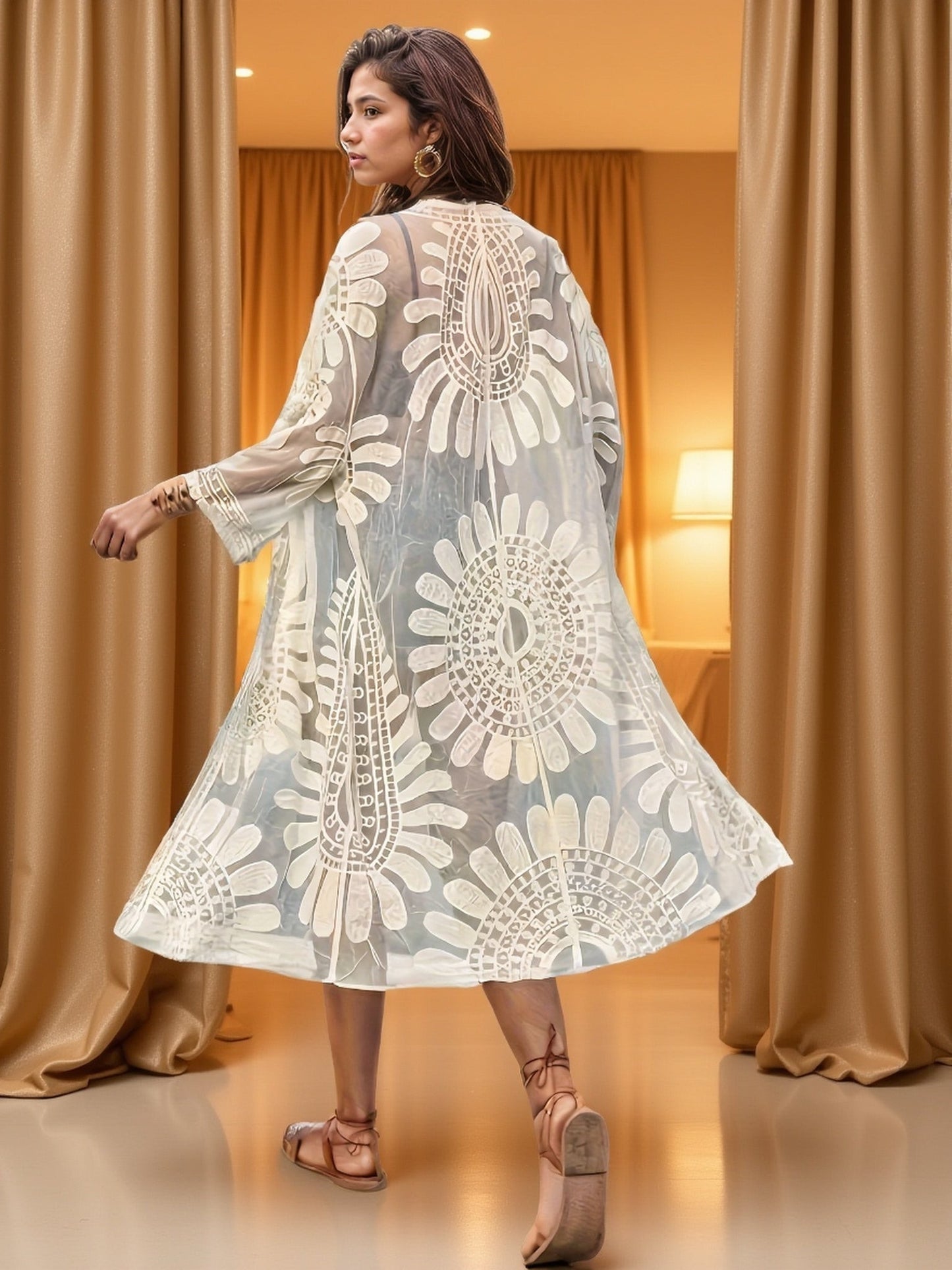 Damen Boho Strand Kaftan mit Stickerei und weitem Schnitt – Eleganter Badeüberwurf