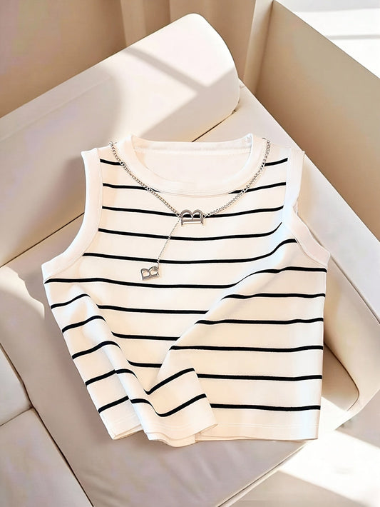 Damen Gestreiftes Ärmelloses Top im Preppy-Stil – Modisches Casual Basic