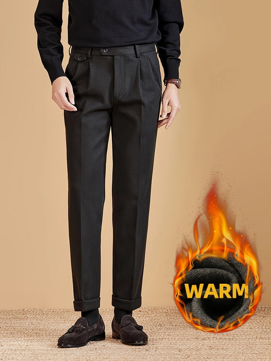 Herren Warme Stoffhose mit Bundfalten – Thermo Business Casual Hose
