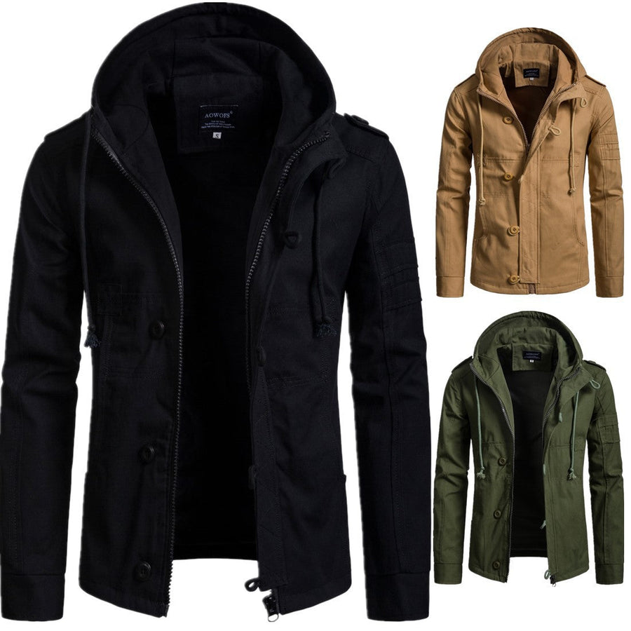 Herenhoodie-jack met ritssluiting & knopen, diverse kleuren