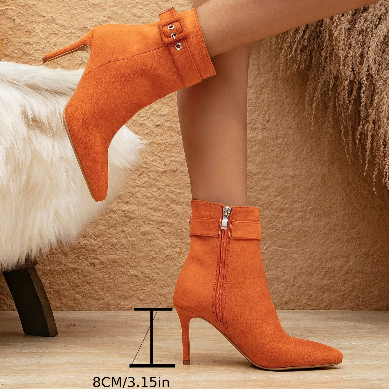 Damen Stiefeletten mit Stilettoabsatz, Spitzer Zehe und Schnallendetail