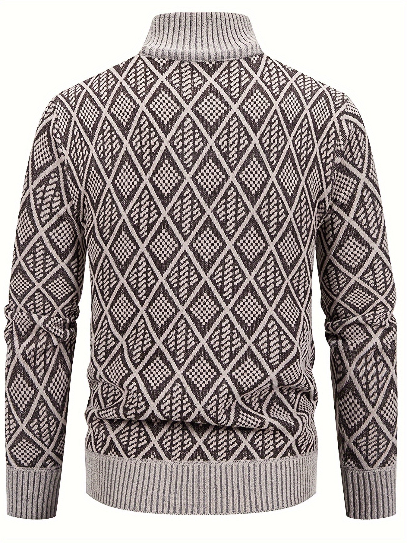 Herren Strickjacke mit Stehkragen, Reißverschluss und Rautenmuster
