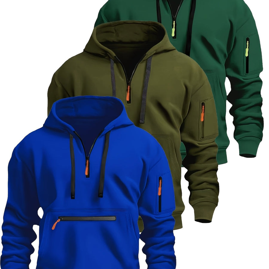 Herren Hoodie mit halbem Reißverschluss, Kapuze und Reißverschlusstaschen