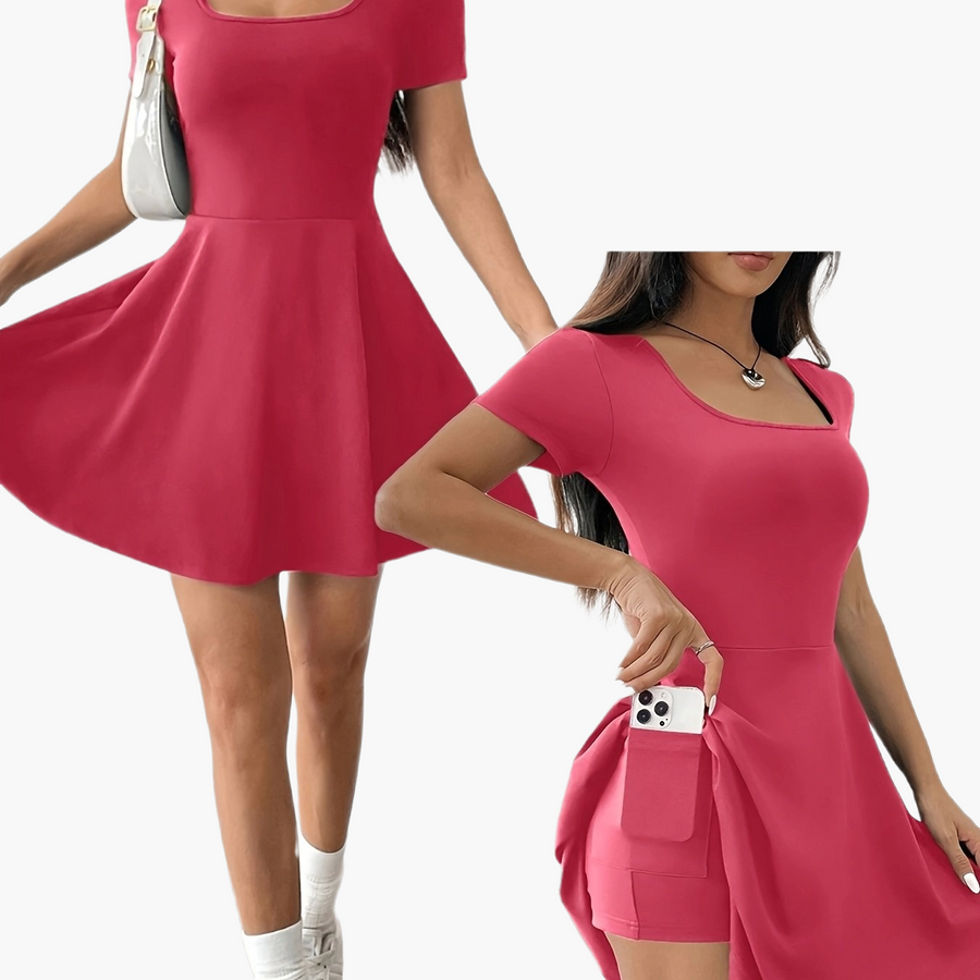 Damen Skaterkleid Elegant Kurzarm Freizeitkleid für Alltag und Ausgehen