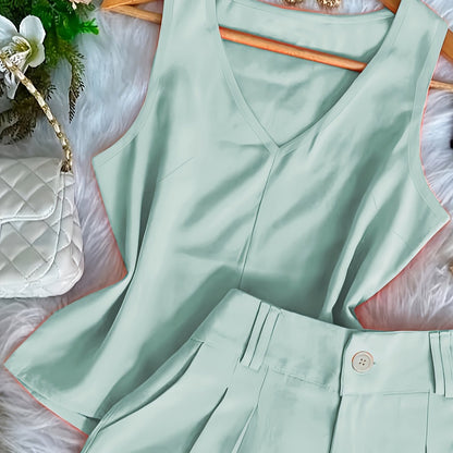 Damen Zweiteiler Set Elegant – Ärmelloses Top und Shorts für Freizeit und Alltag