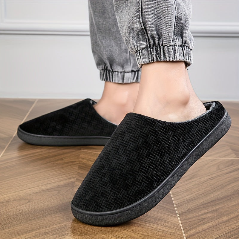 Unisex Hausschuhe Schwarz mit weichem Futter, rutschfeste Sohle