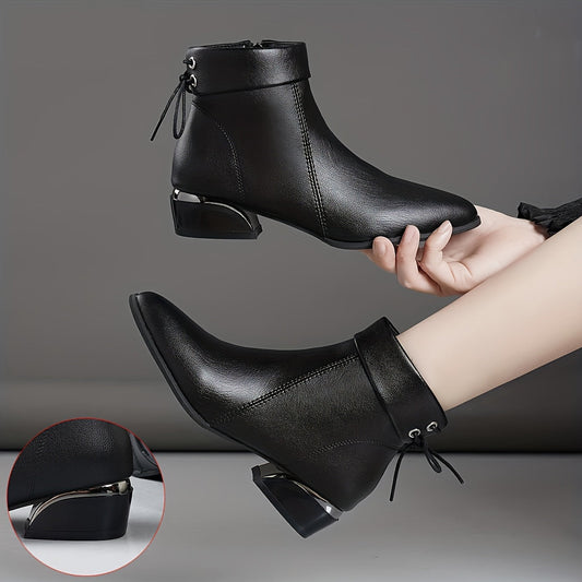 Damen Stiefeletten Schwarz mit Reißverschluss und Dekoschnürung