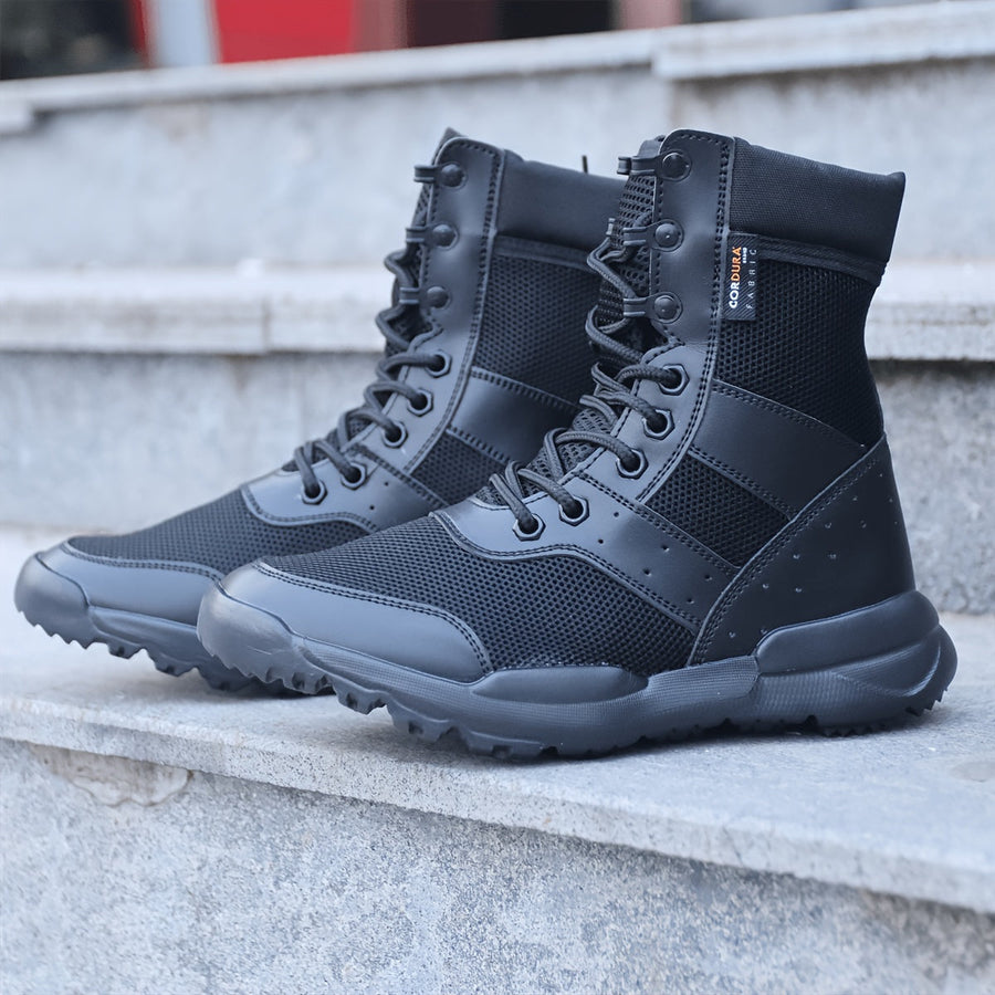 Stiefeletten Herren Schwarz Atmungsaktiv Schnürung Profilsohle