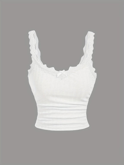 Damen Coquette Stil Spitzentop mit Schleife – Feminines Camisole für Freizeit und Loungewear