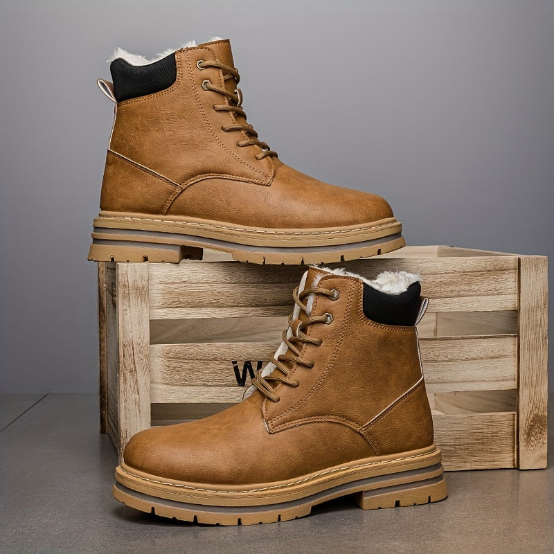 Warm gefütterte Schnürstiefeletten für Herren – Robuste Winterstiefel mit Profilsohle