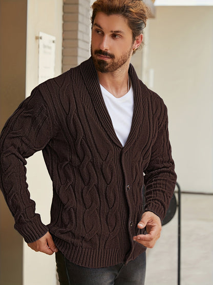 Herren Strickjacke Schalkragen Zopfmuster Knöpfe