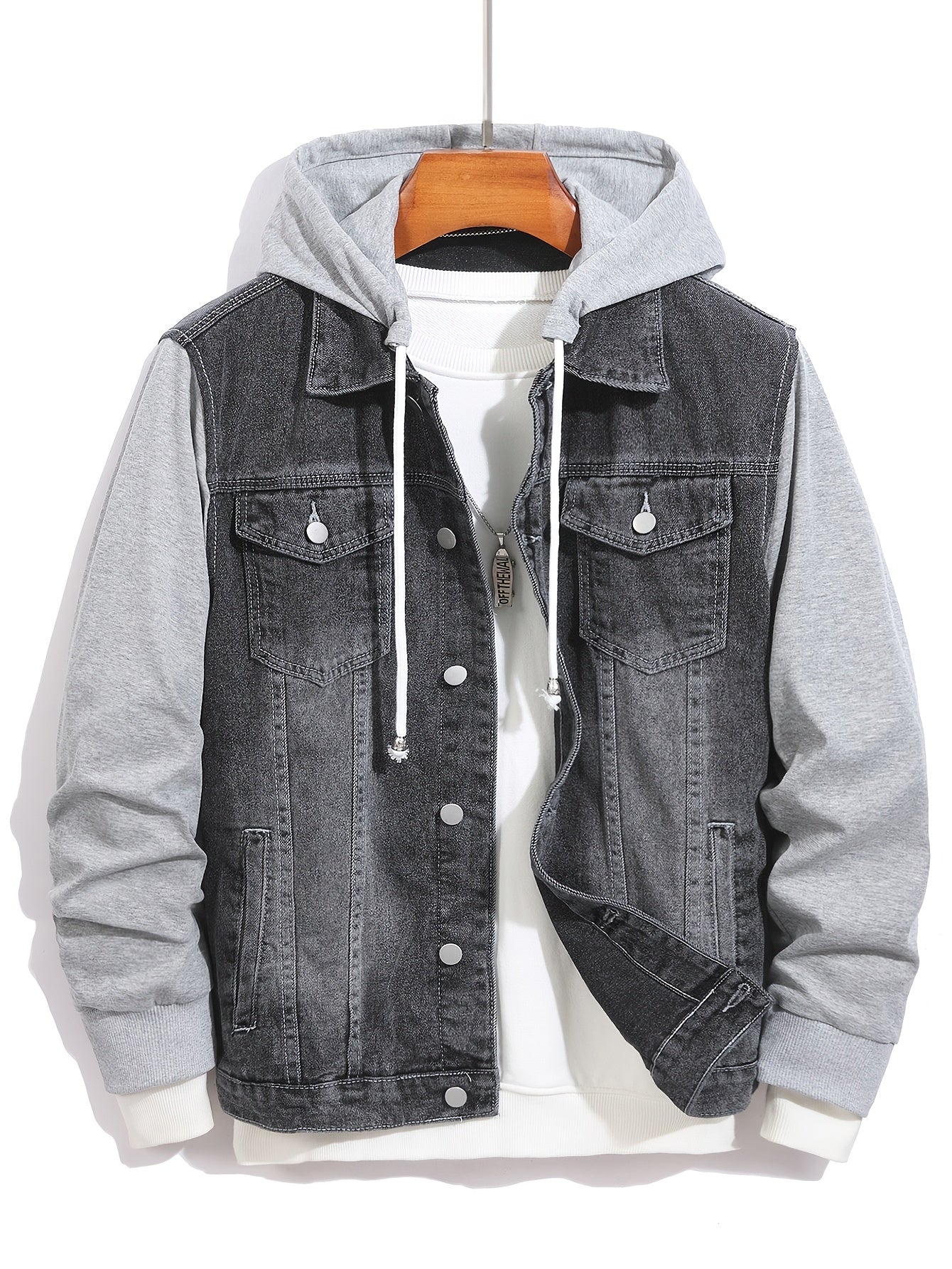 Herren Jeansjacke mit Kapuze und langen Ärmeln