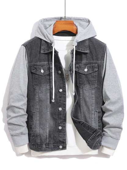 Herren Jeansjacke mit Kapuze und langen Ärmeln