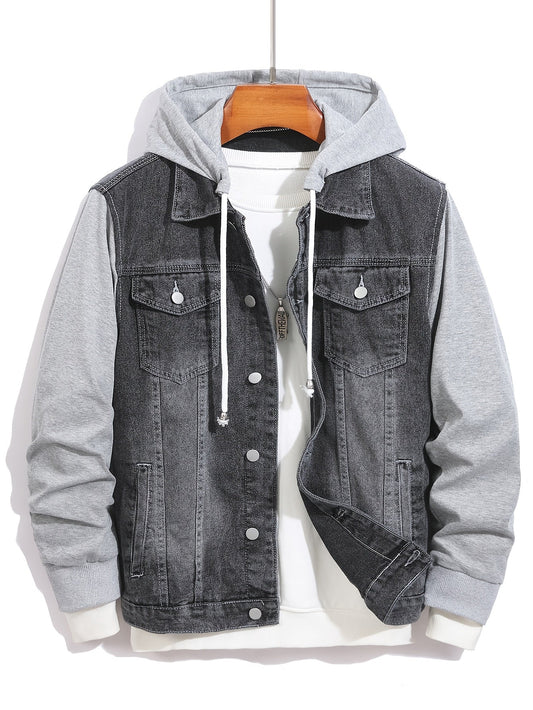 Herren Jeansjacke mit Kapuze und langen Ärmeln