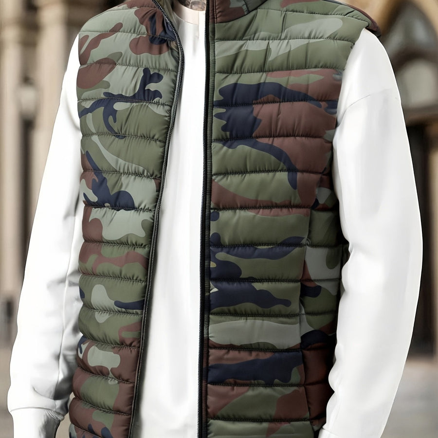 Unisex Camouflage Steppweste mit Stehkragen