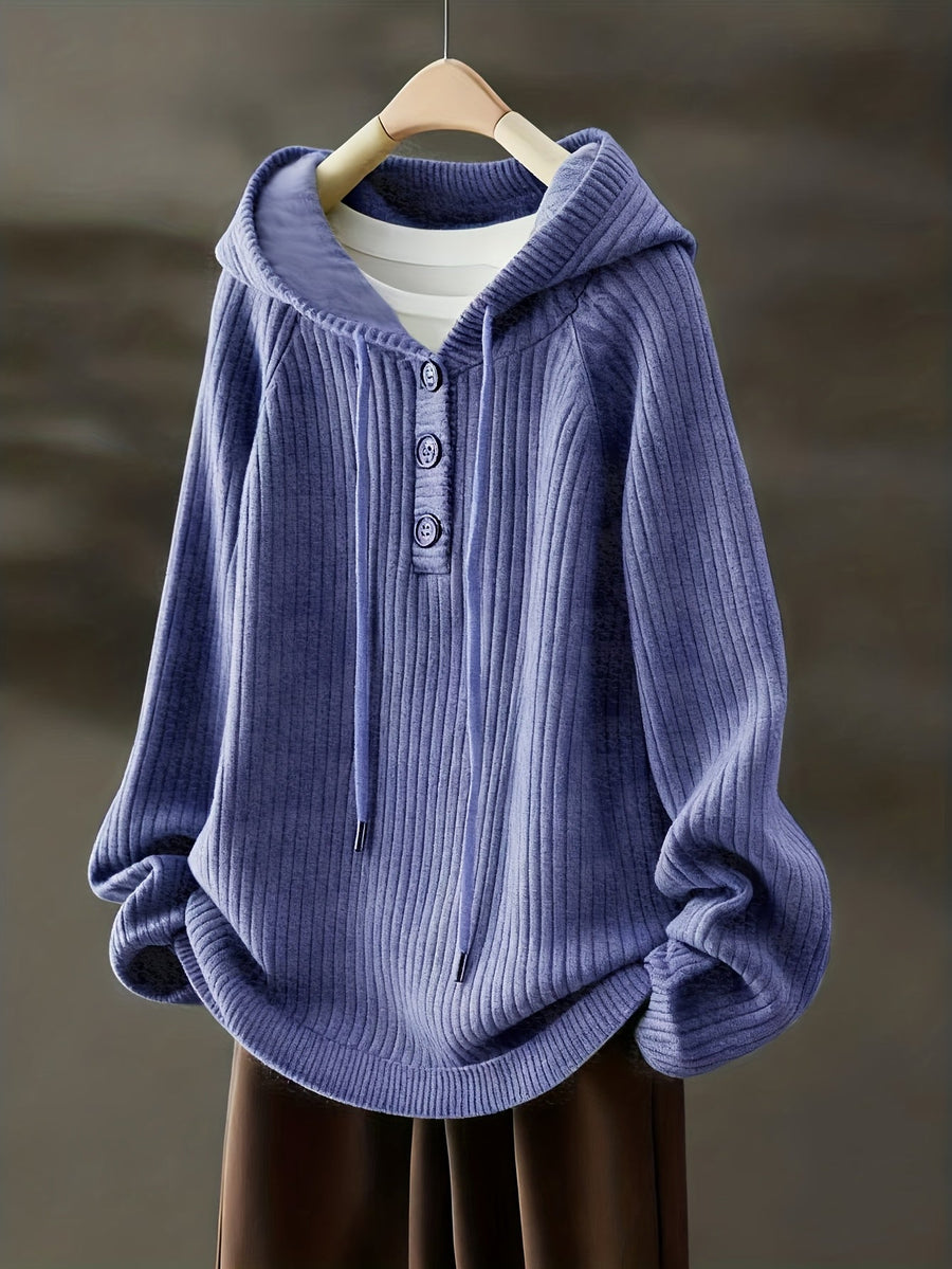 Gerippter Kapuzenpullover mit Knopfleiste
