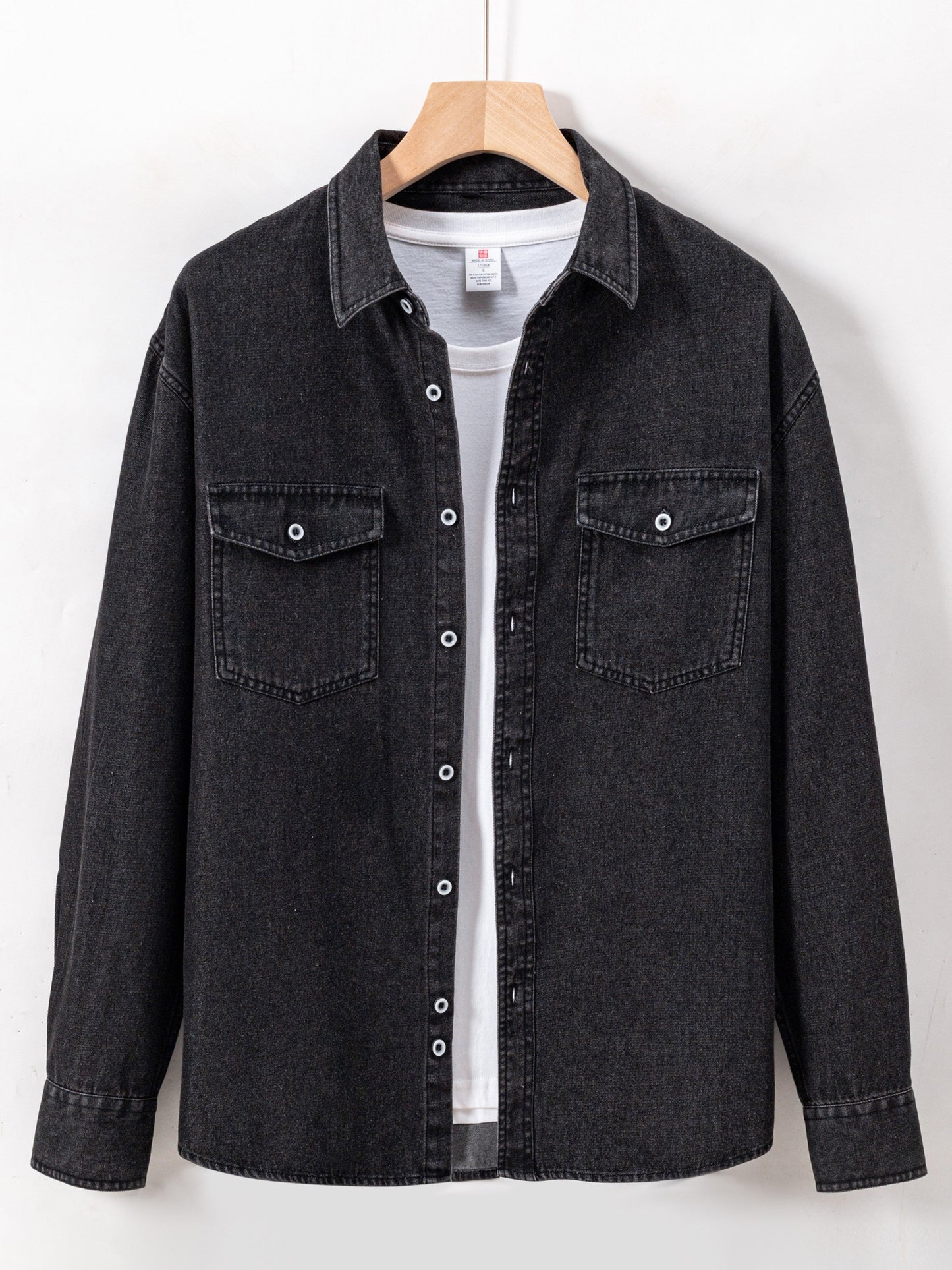 Herren Jeanshemd Langarm mit Brusttasche und Knopfleiste