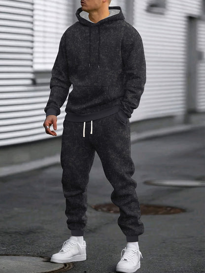 Herren Jogginganzug mit Kapuze, Camouflage-Muster, Schwarz
