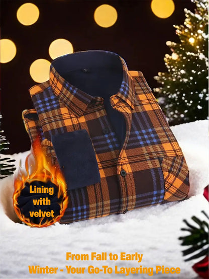 Herren Kariertes Hemd gefüttert Winter Langarm Flanell-Look