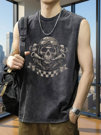 Herren Muskelshirt mit Totenkopf Biker Print – Lässiges Streetwear Tanktop