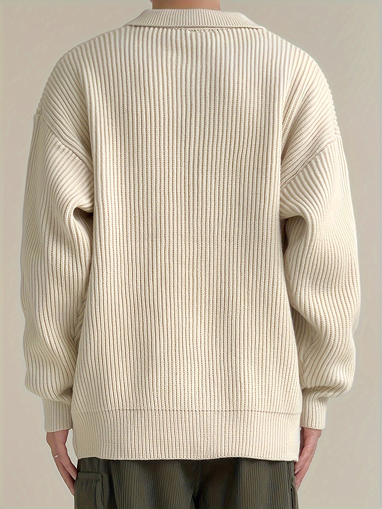 Gerippte Strickjacke für Herren mit Knopfleiste, Polo-Kragen, Langarm