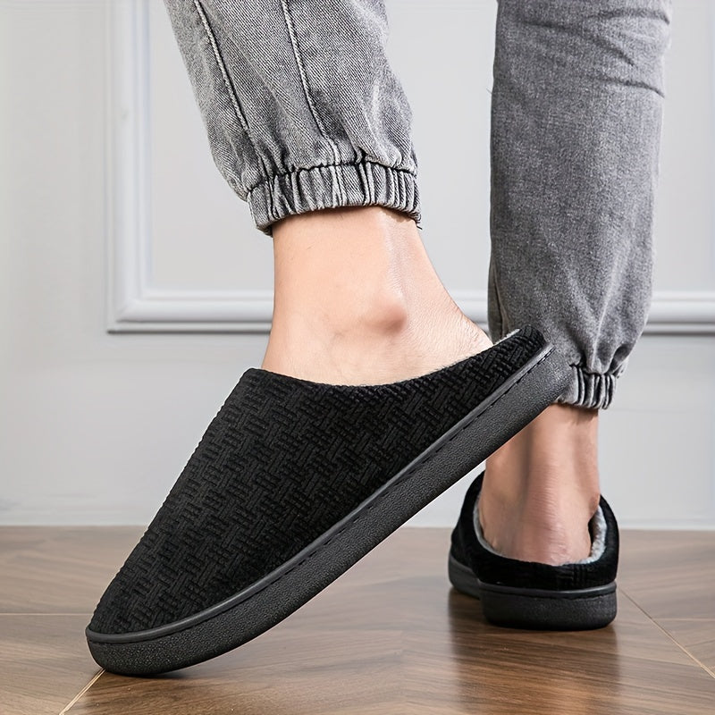 Unisex Hausschuhe Schwarz mit weichem Futter, rutschfeste Sohle