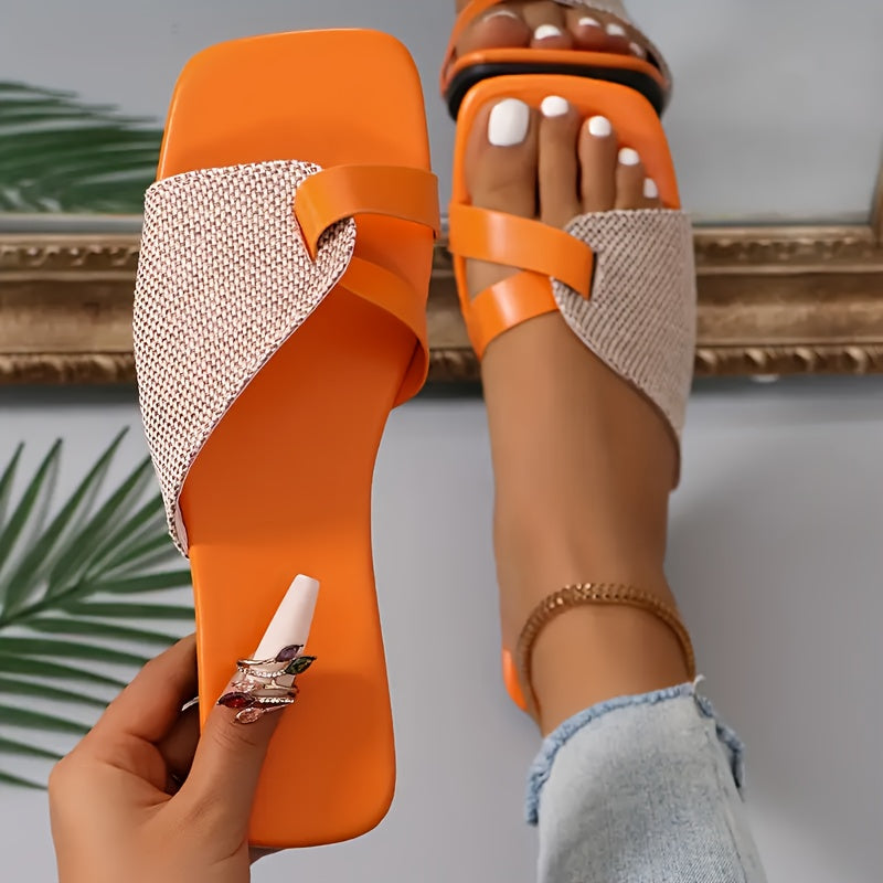 Damen Flache Sandalen mit Asymmetrischem Riemen – Elegante Bequeme Slipper für Alltag & Freizeit