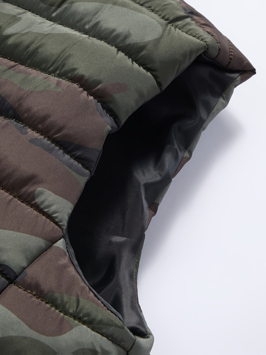 Unisex Camouflage Steppweste mit Stehkragen