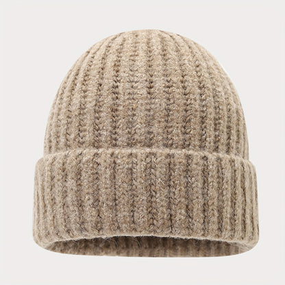 Unisex Strickmütze Schal Handschuh Set Gerippt Beige Winter Accessoire