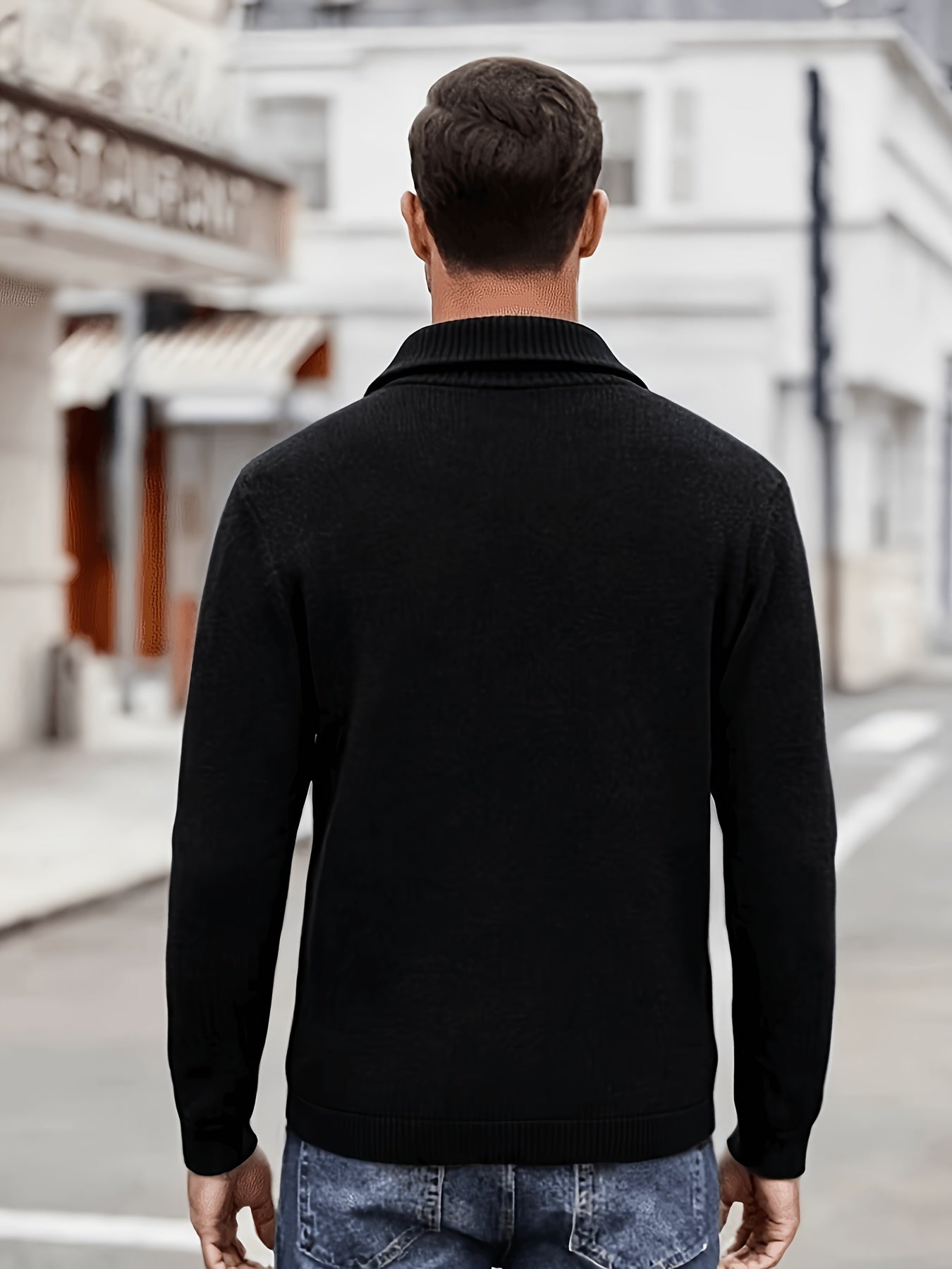 Herren Strickjacke Schalkragen Knopfleiste Dunkelblau Langarm