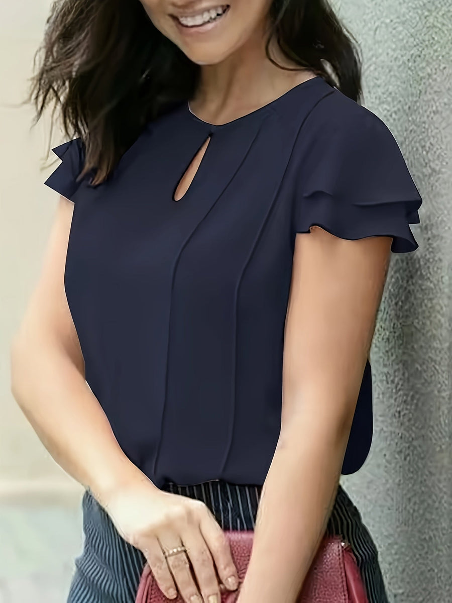 Damen Elegante Bluse mit Volantärmeln und Schlüssellochausschnitt – Perfekt für Büro und Ausgehen