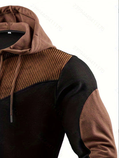 Herren Hoodie mit Schnürung und farbigen Akzenten Schwarz Braun