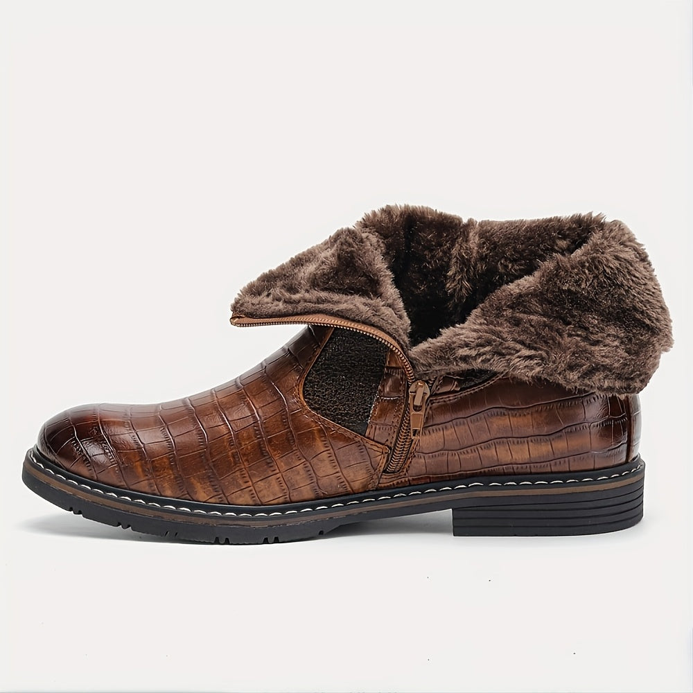 Herren Stiefeletten Dunkelbraun mit Kroko-Prägung und Futter