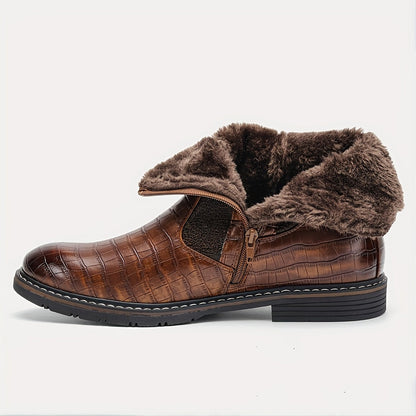 Herren Stiefeletten Dunkelbraun mit Kroko-Prägung und Futter