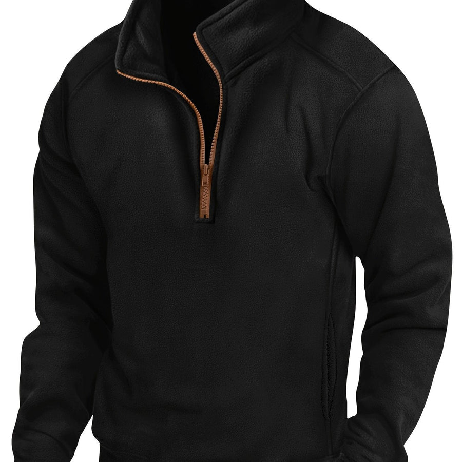 Fleece Pullover mit Stehkragen und kurzem Reißverschluss