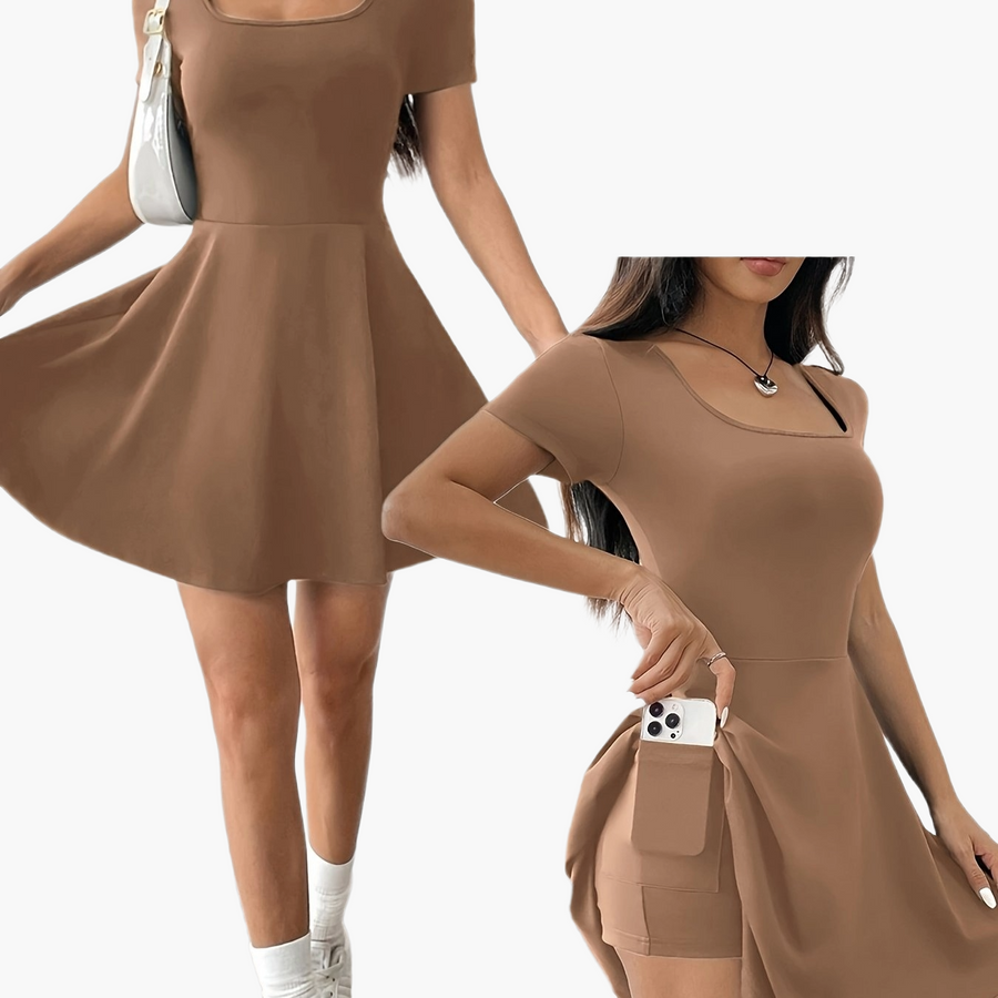 Damen Skaterkleid Elegant Kurzarm Freizeitkleid für Alltag und Ausgehen
