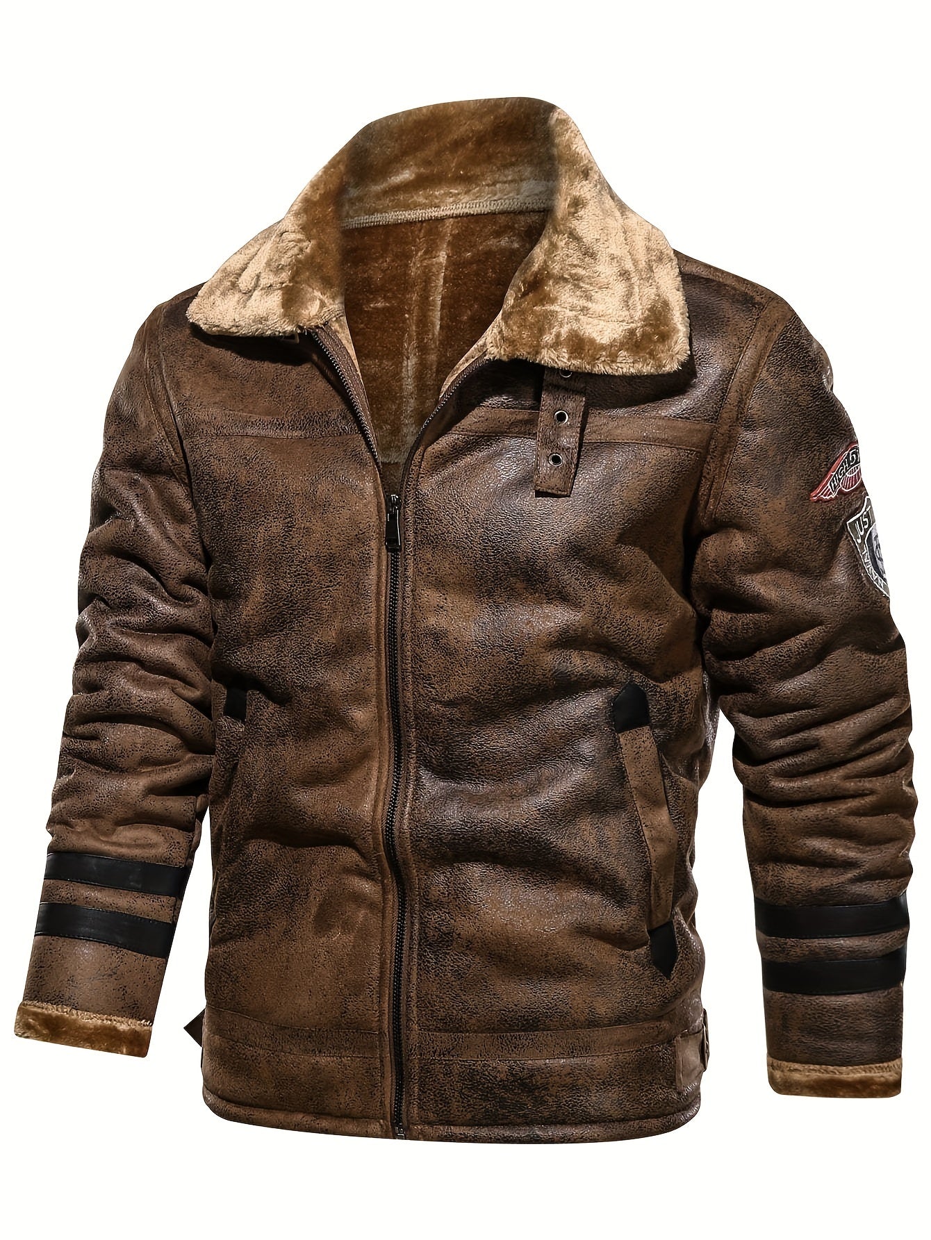 Herren Pilotenjacke mit Fellkragen und Reißverschluss