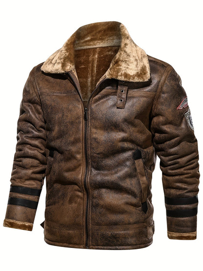 Herren Pilotenjacke mit Fellkragen und Reißverschluss
