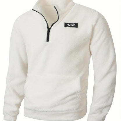 Fleece Pullover Herren mit Reißverschluss und Bauchtasche Stehkragen
