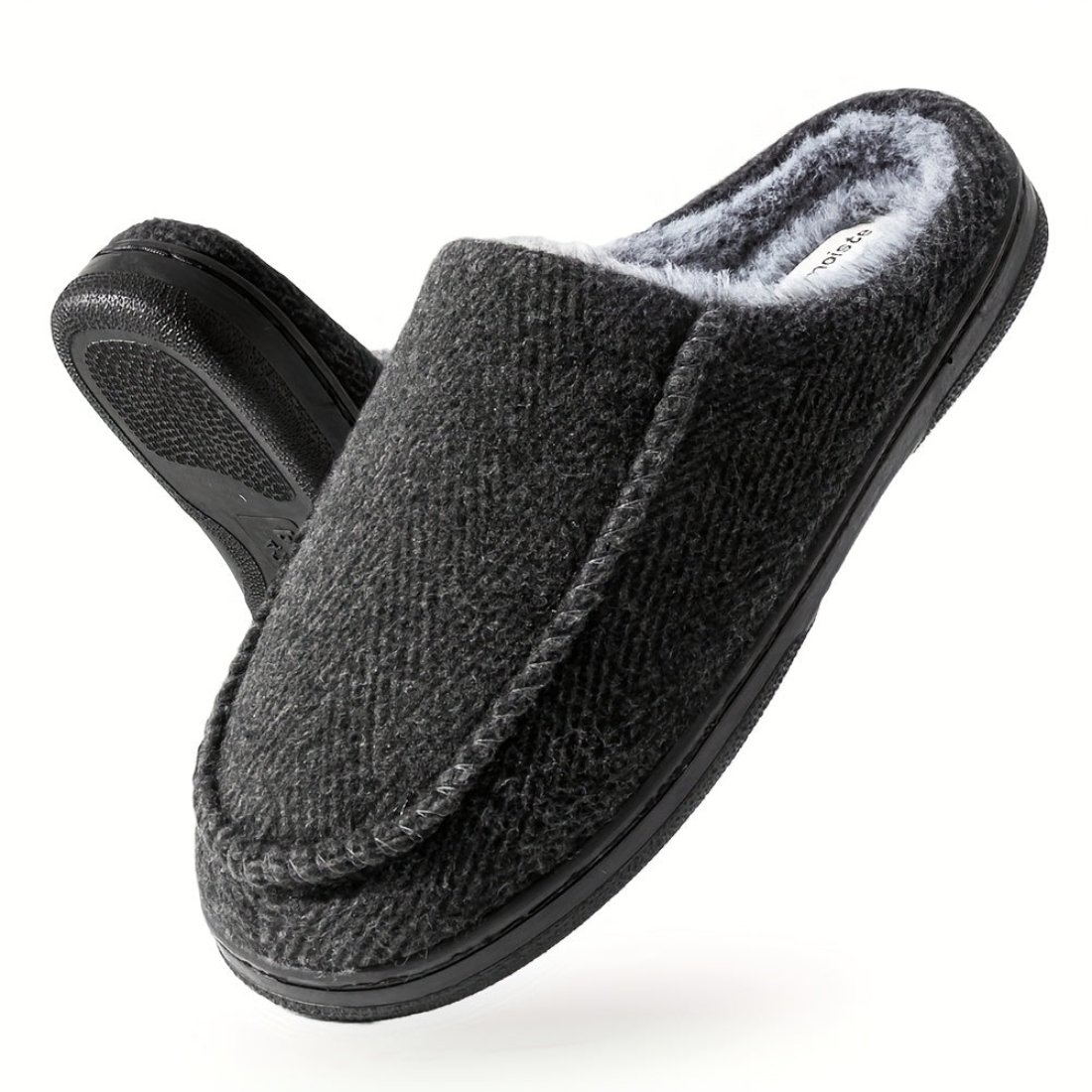 Unisex Hausschuhe Slipper Kariert Schwarz Weiß mit Plüschfutter