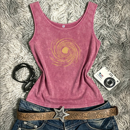 Damen Vintage Tanktop mit Spiral-Print – Retro Style für Festivals und Freizeit