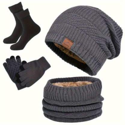 Winter Set 4-teilig Mütze Schal Handschuhe Socken gefüttert Strick warm