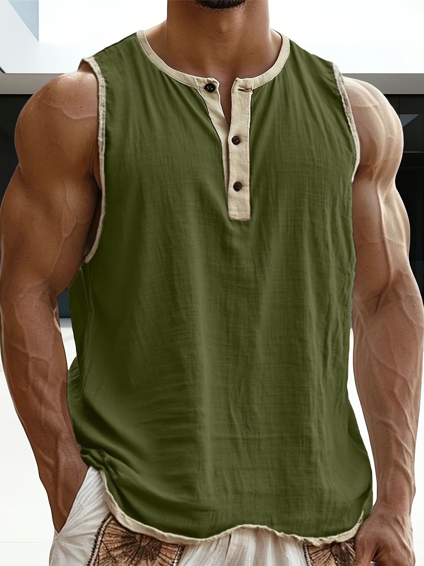 Herren Ärmelloses Henley Shirt Freizeit Modern