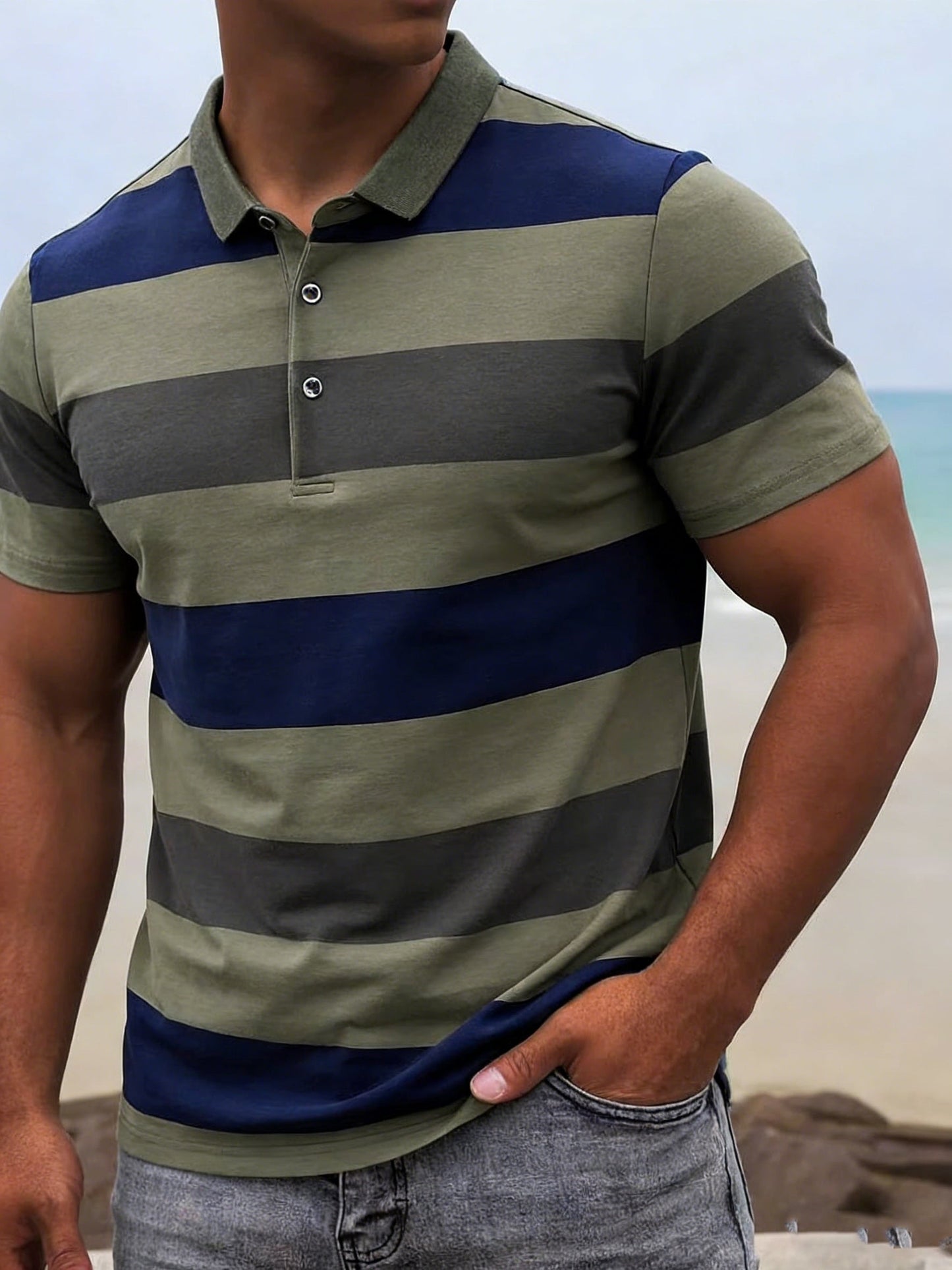 Herren Polohemd im modernen Streifen-Design – Stilvolles Freizeit- und Business-Casual Basic