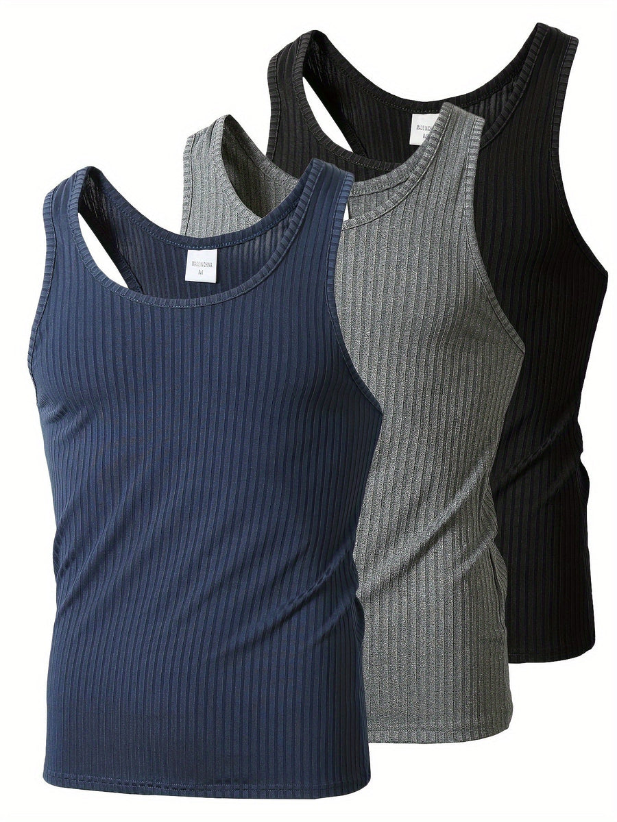 Herren Sport-Tanktop Set – Bequeme Ribbed Fitness Tops für Training & Freizeit