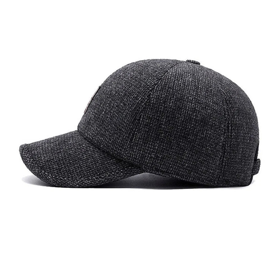 Herren Winter Baseball Cap mit Ohrenklappen, Strickoptik Mütze
