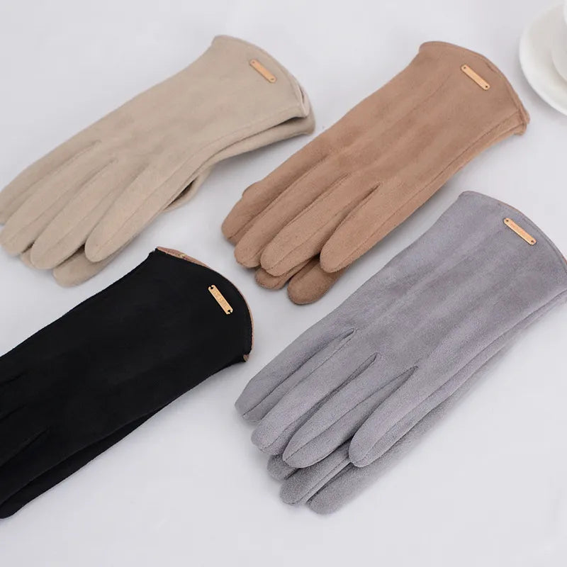 Zachte dameshandschoenen in suède-look met decoratief element