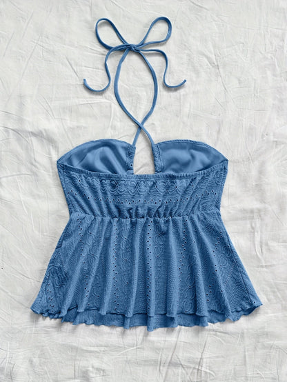Damen Halter Babydoll Top mit Stickerei – Romantischer Vintage-Look für Freizeit & Urlaub