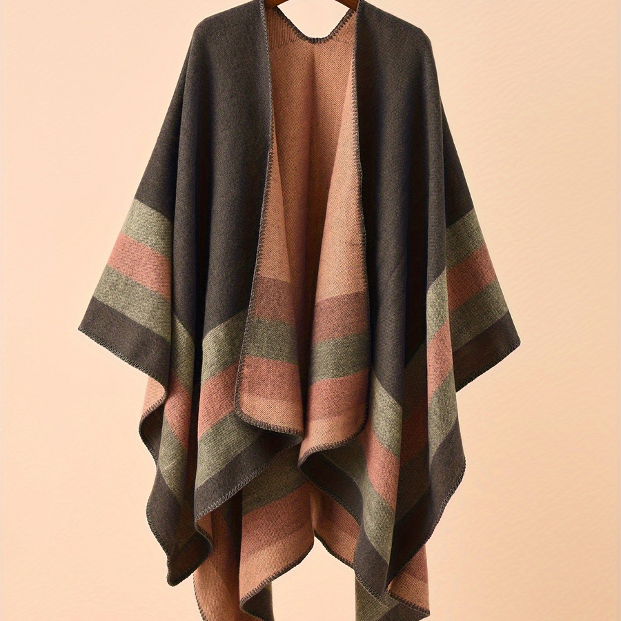 Damen Poncho mit Streifenmuster & offener Vorderseite